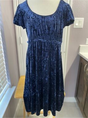 Style & Co. Navy Crushed Blue Velvet Midi Dress with Scoop Neck Y2K Babydoll